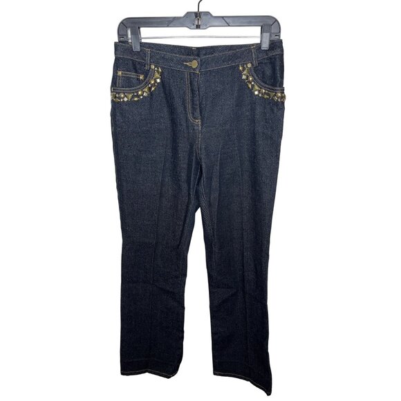 Ruby Rd Petite 6P Straight Leg Jeans Metallic Beaded Blue Denim - Picture 1 of 5